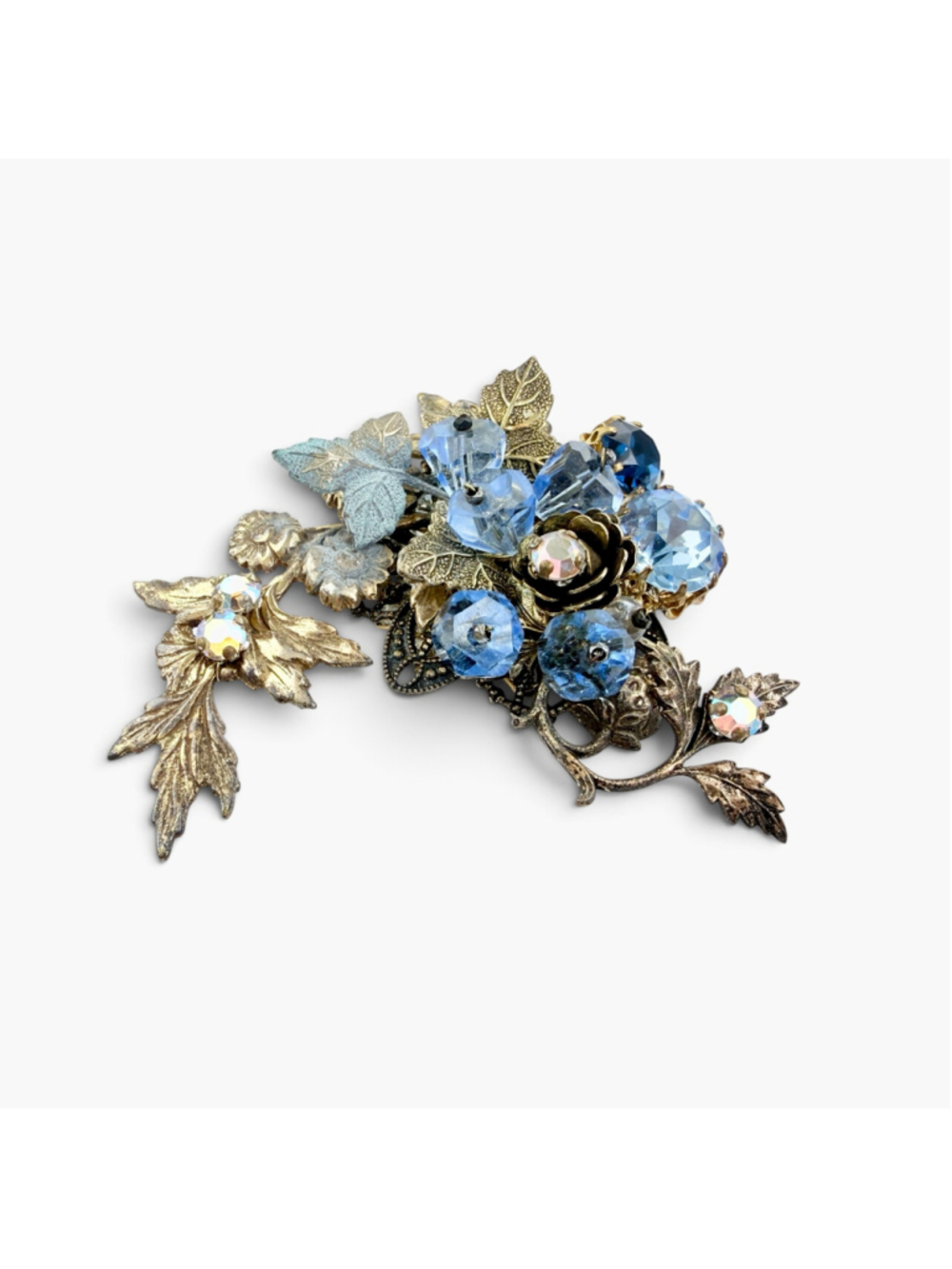 Vintage West Germany Blue Glass Floral Filigree Aurora Borealis Brooch - Picture 2 of 10